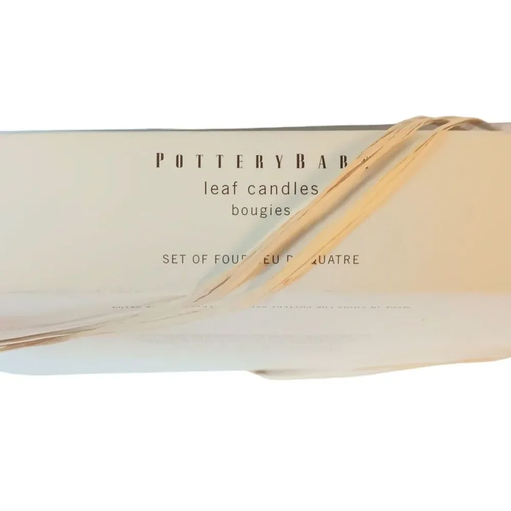 Pottery Barn Green Tropical Leaf Candles Set of Four New In Box Spring Summer